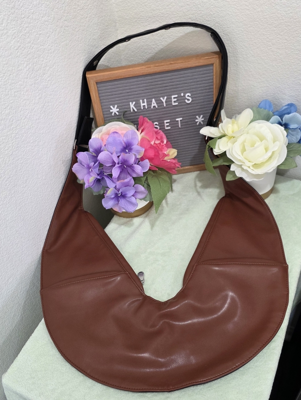Black And Brown Crescent Crossbody Bag - Leather Sash Bag - Picture 2 of 10